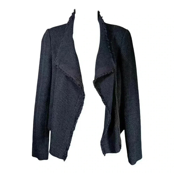 Vince Boucle Moto Jacket Tweed Fringe Full Zip Navy Blue Women's Small - Picture 4 of 6